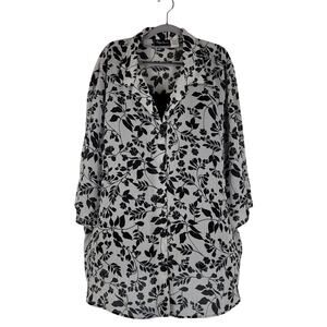 Maggie Barnes Black White Silver Strip Built-in Tank Blouse Women's 4X